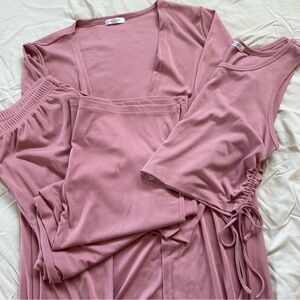 Pink Ribbed Lounge Set